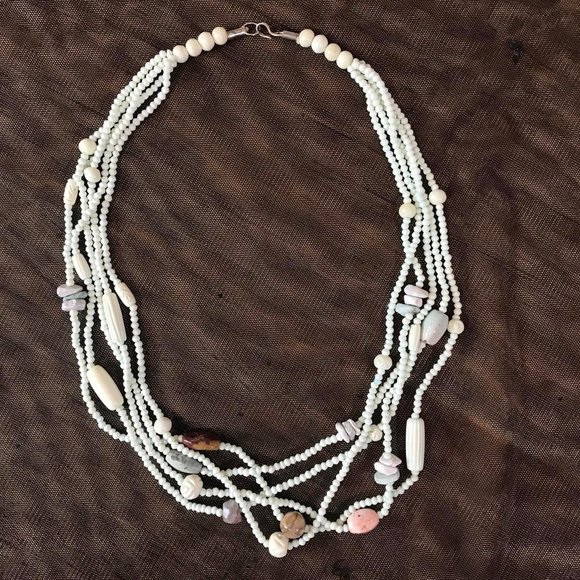 2 Necklace Lot Dyed Bone Agate Stone Boho Bohemian Multi Strand Necklaces India - Picture 5 of 10